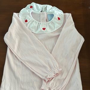 Bella Bliss Size 5 Long Sleeve Pink top with embroidered heart ruffle collar